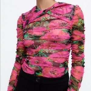 ZARA Mesh Floral Top Size Large